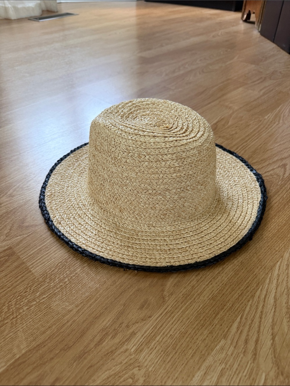 Zara Natural Straw Hat with Black Trim